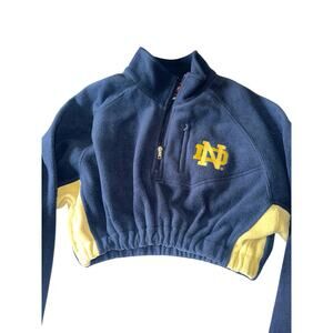 Cropped Notre Dame Quarter Zip Fleece Navy Gold Women’s Large Y2K Trendy